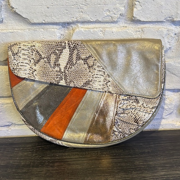 Deepa Gurnani Handbags - Deepa Gurnani Chic Patchwork Clutch - Silver, Brown, Orange